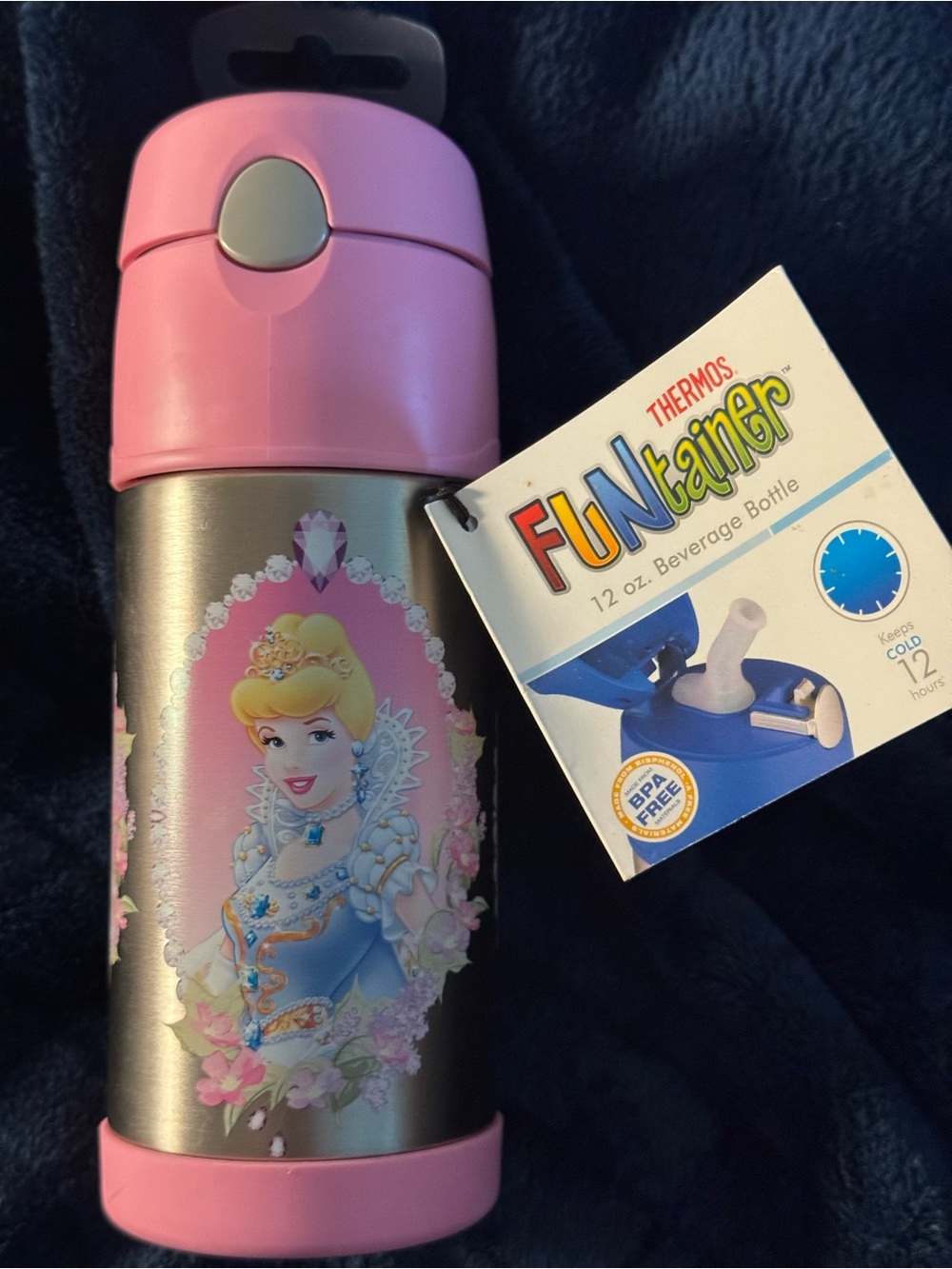 New With Tags Vintage Disney Princess 12oz Thermos Funtainer Belle Pink